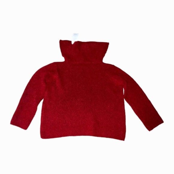 $198 Eileen Fisher Women's Red Wool Cowl Funnel Neck Pullover Sweater Sz Large - Picture 10 of 10